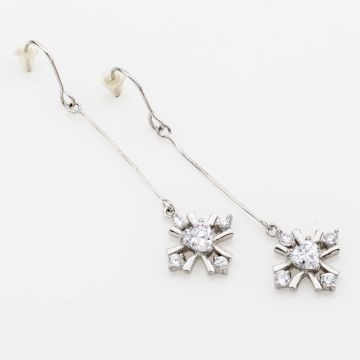 Σκουλαρίκια μεταλλικά κρεμαστά σχέδιο σταυρός διακοσμημένος με ζιργκόν