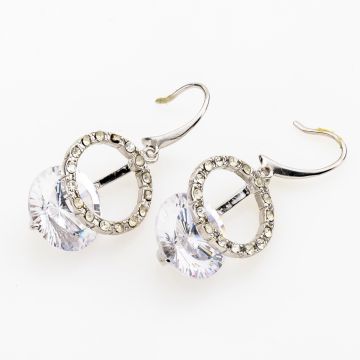 Σκουλαρίκια μεταλλικά ασημί διακοσμημένα με λευκά στράς και ζιργκόν σε 5 χρώματα