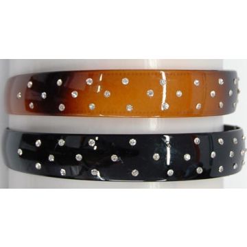 Στέκα πλαστική πλακέ φαρδιά σε καφέ και μαύρο διακοσμημένη με λευκά στράς-Καφέ