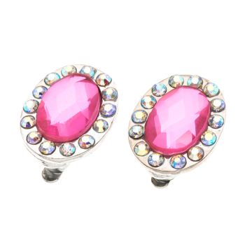 Κλίπ μεταλλικό με οβάλ πέτρα και λευκά στράς