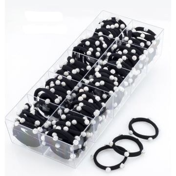 Λάστιχο υφασμάτινο μαύρο με ανάγλυφες ασημί χάντρες ( 2 τεμάχια)