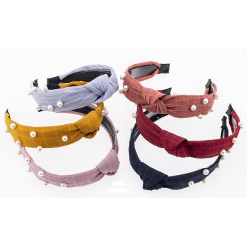 Στέκα υφασμάτινη σε 6 χρώματα με κόμπο διακοσμημένη με λευκές πέρλες