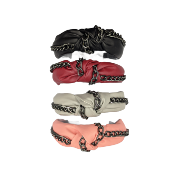 Στέκα υφασμάτινη δερματίνη με κόμπο και ασημί αλυσίδα